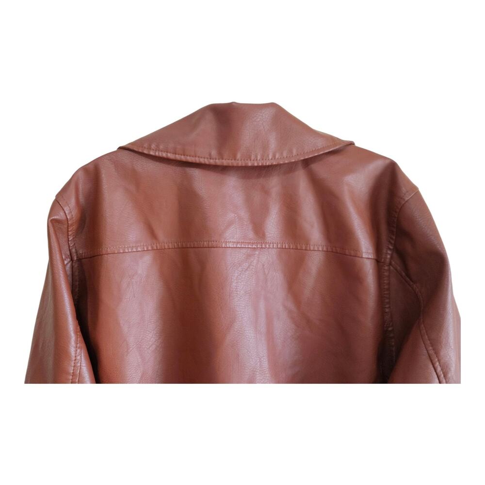 ANTHROPOLOGIE Women's Plus 1X Saige Moto Jacket Brown Faux Leather Snaps Zip 46" - Picture 8 of 11